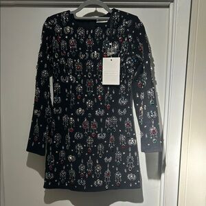 Mac Duggal Black Dress with Silver and Red Embellishments